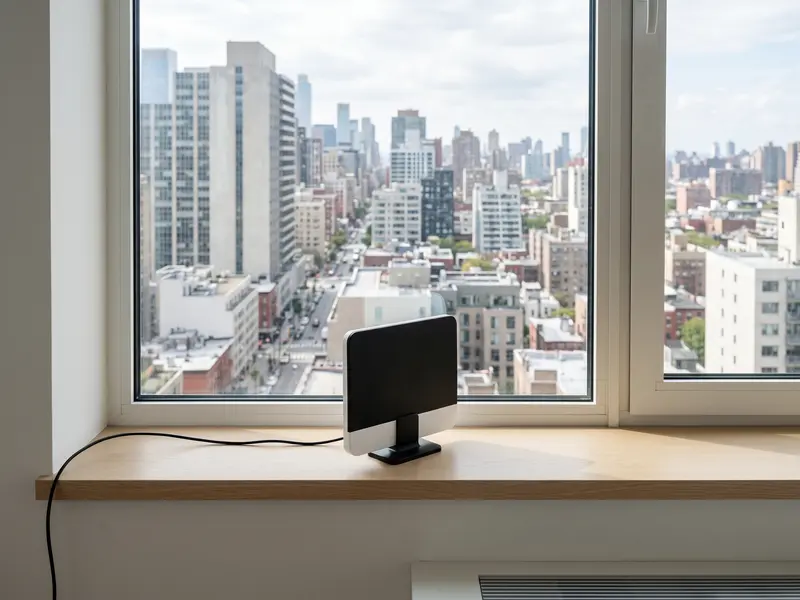 Antena TDT de interior colocada en ventana para mejor recepción